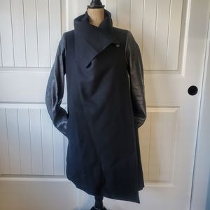 Allsaints Black Wool & Leather Coat Size 6